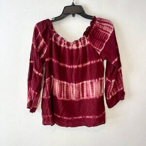Lovestitch Rioja Off The Shoulder Blouse Top Womens M Red Hippie Tie Dye NEW